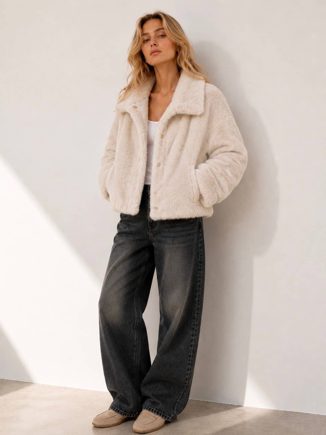 Astoria Faux Fur Snap-Front Cropped Jacket Leopard Fur: Leopard Espresso / L/XL