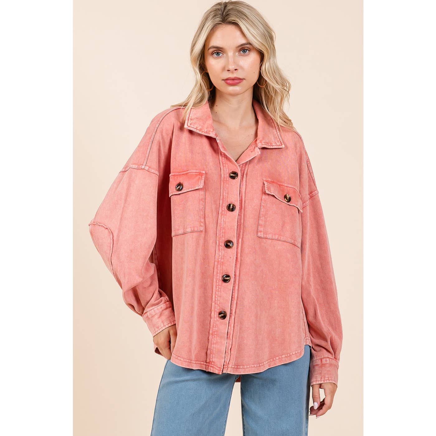 Mineral Wash French Terry Elbow Patch Shacket S15259