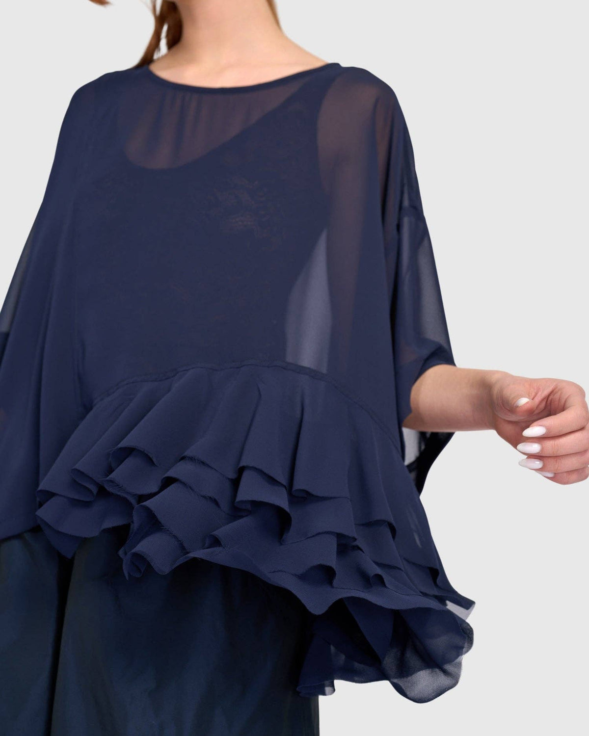 Veiled Chiffon Top, Ink: NAVY / M (US 12-14)