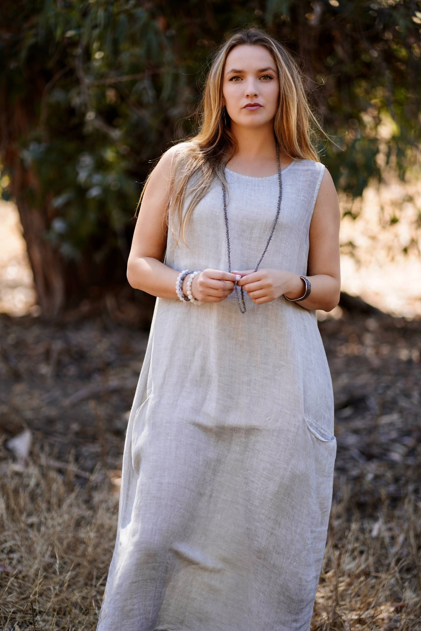 Anita Linen Dress Lt. Grey: LT. GREY / S/M