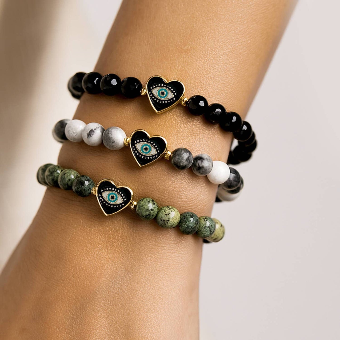 Sandi Heart of Protection Gemstone Evil Eye Bracelet: Green Jasper