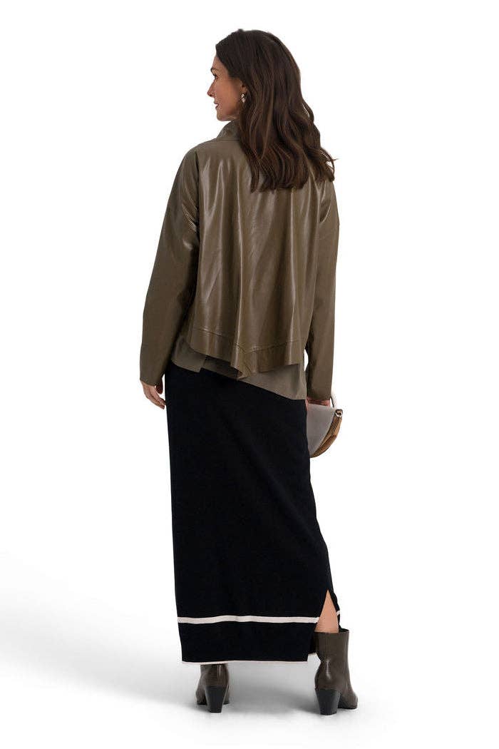 Vegan Leather Cropped Asymmetrical Jacket - Turtle