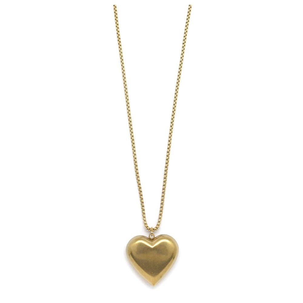 Long Puffy Gold Heart Necklace
