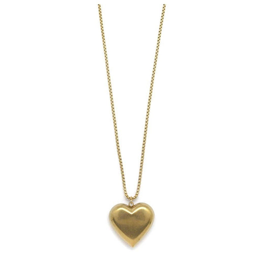 Long Puffy Gold Heart Necklace