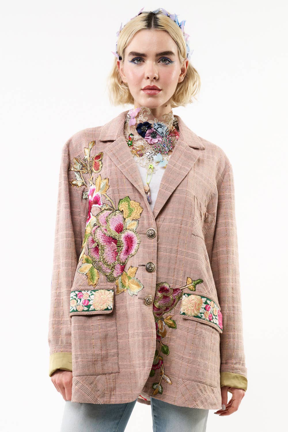 Sudden Sensation Blazer | Pink Jacket | Embroidered Jacket: Pink Ash / S