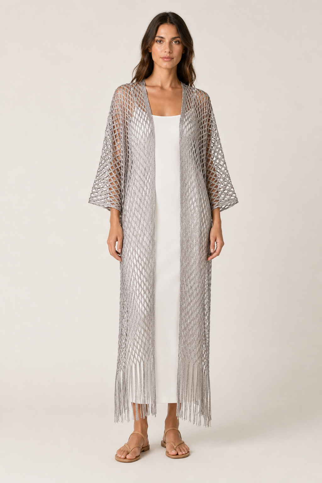 Metallic Fringe Kimono: Gold