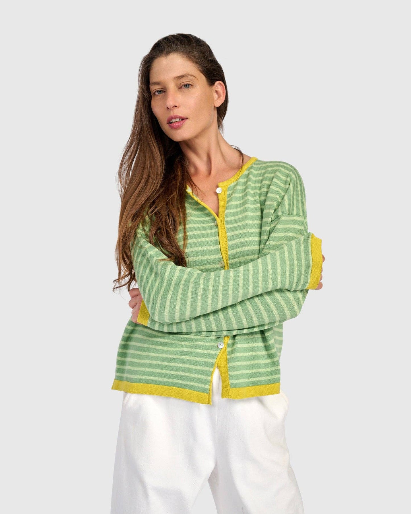 Thimble Trimmed Cardigan, Pistachio: Lime / ONE SIZE