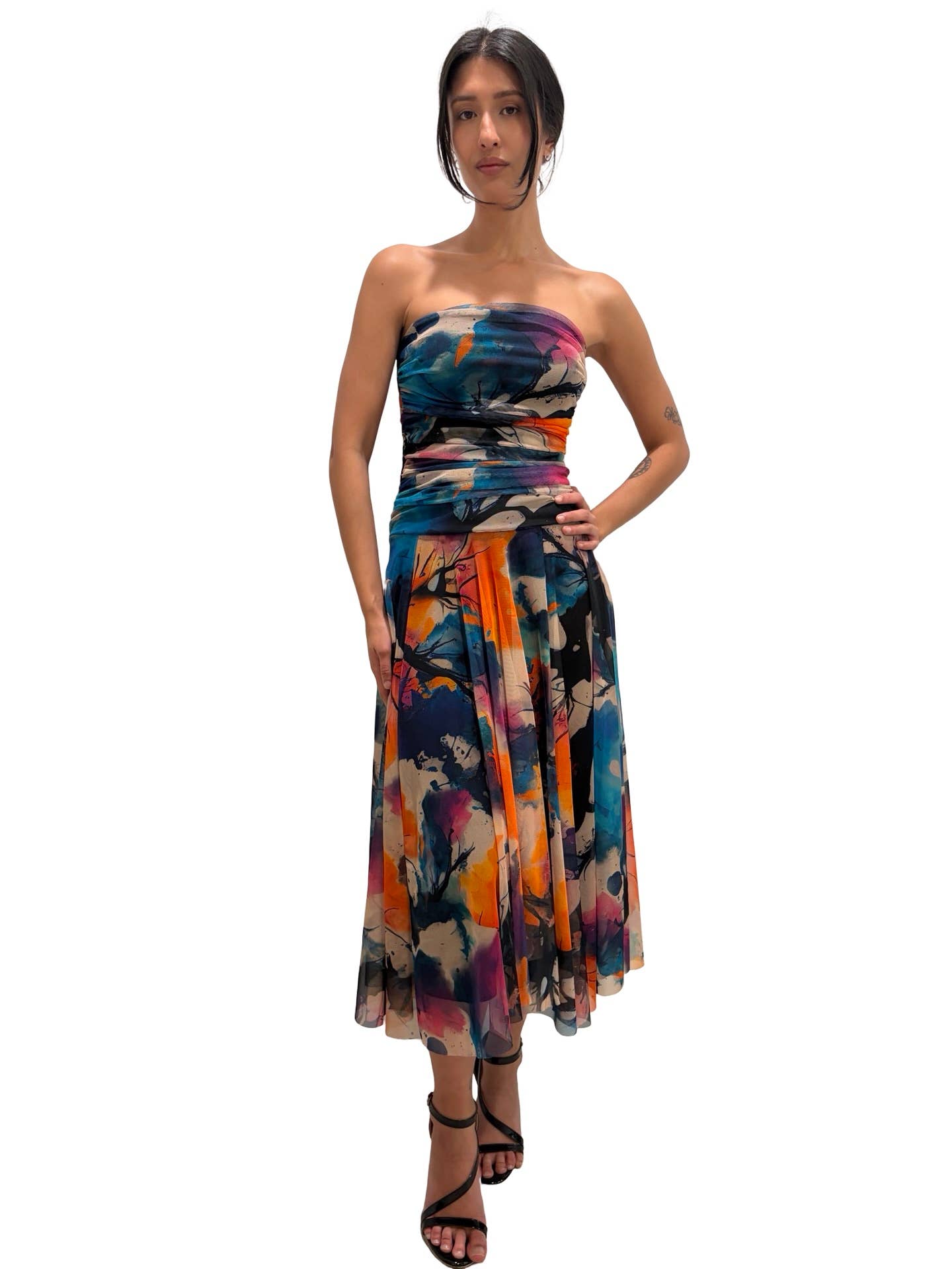 CANDY Strapless Ruched Bodice Circle Skirt Dress  : S