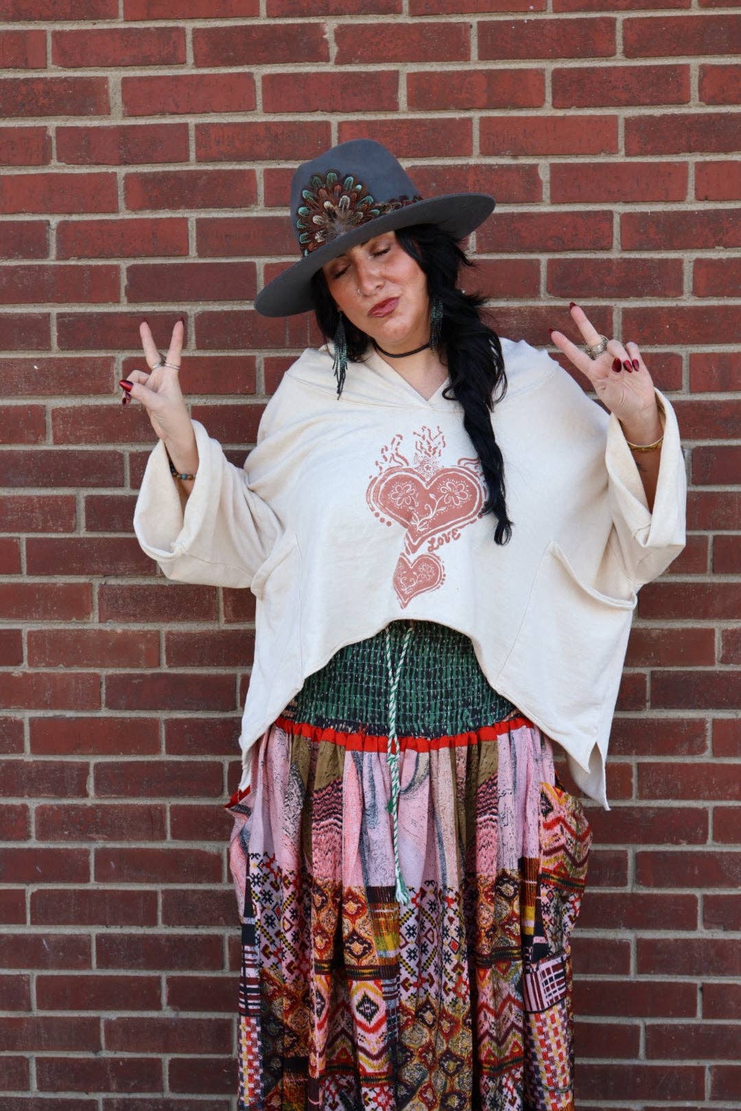 Kantha Bae Dream Cropped Hoodie - Cream Boho Heart Graphic: Default Title