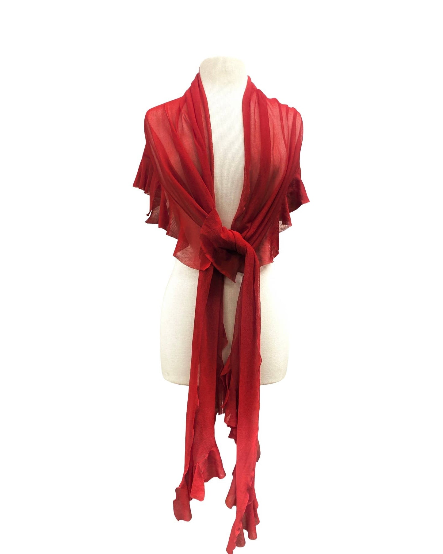 MAXIMA Ruffled Long Sheer Shawl Stole Wrap SCARLET - Elana Kattan
