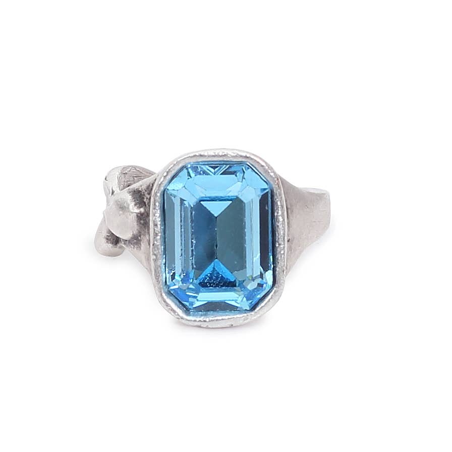 Handmade Blue Crystal Brass Ring - 6931