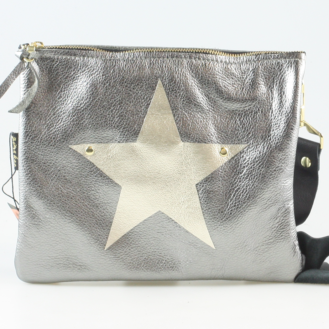 The Applique Taylor Crossbody Bag: Gunmetal w/Platinum Heart / Unlined / 11"x9.5"