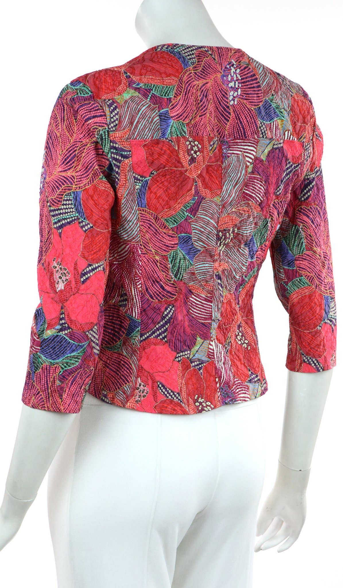 LAUREN Textured Floral 3/4 Sleeves Bolero Jacket - Elana Kattan