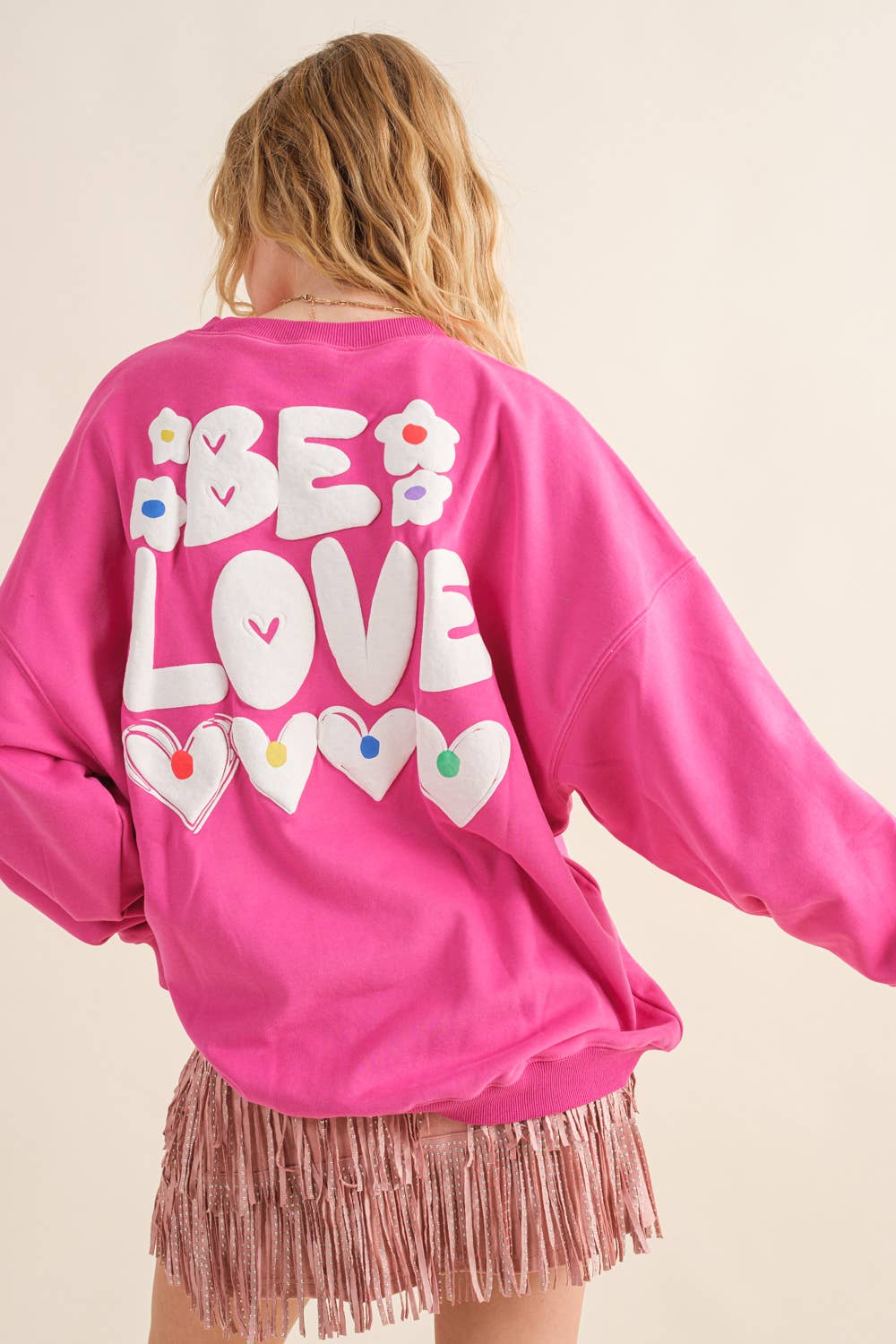 32372T - French Terry Graphic Pullover Sweatshirt: HOT PINK / LARGE
