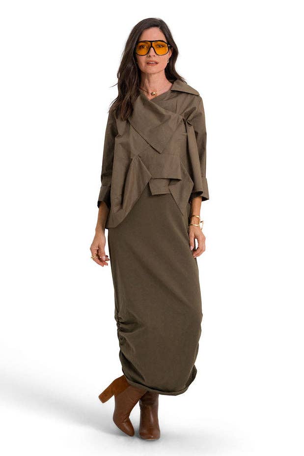 Cotton Lycra Ruched Tank Dress - Turtle: 1