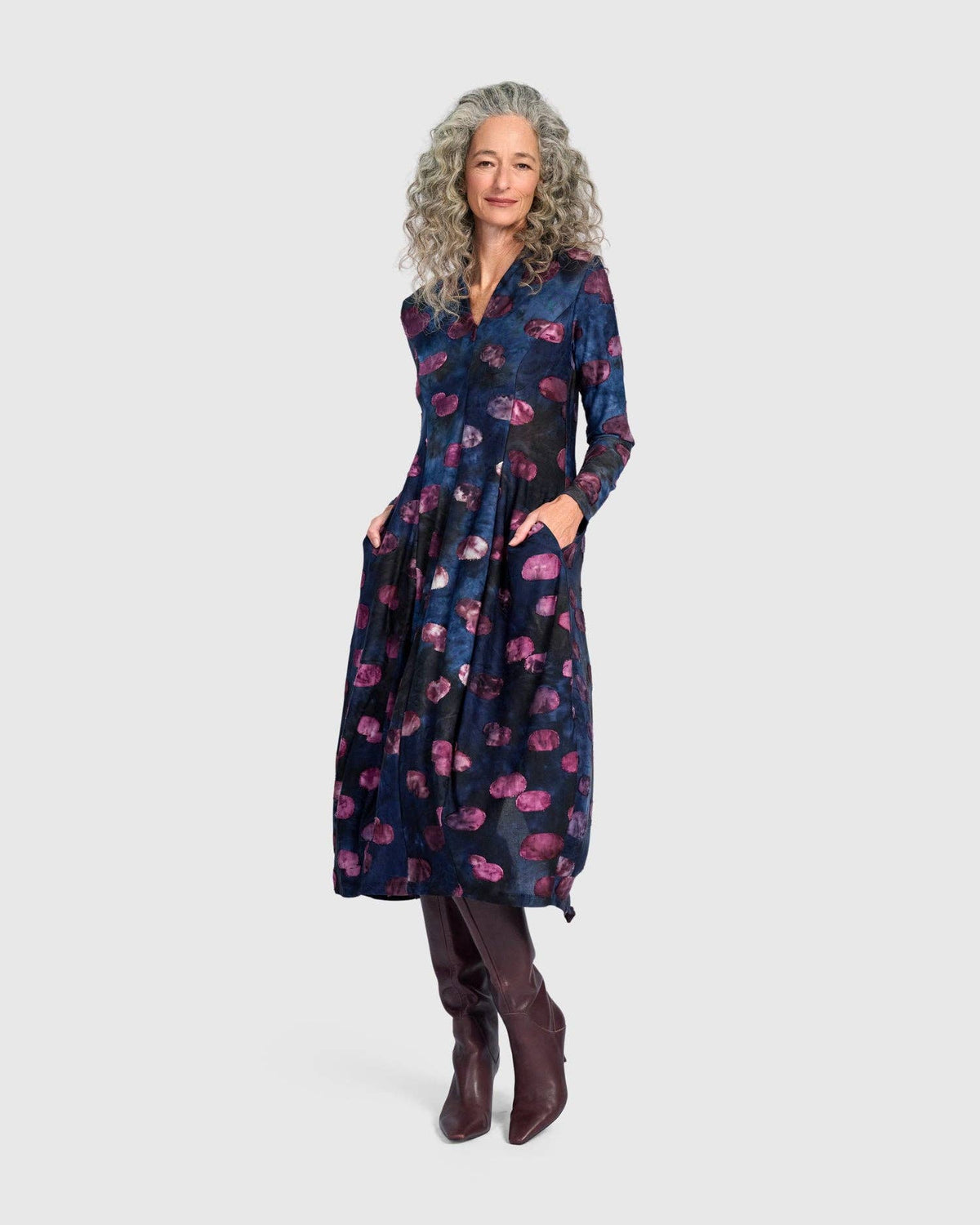 Festoon V-Neck Cocoon Dress, Midnight/Wine: Midnight / 0 (US 4-6)