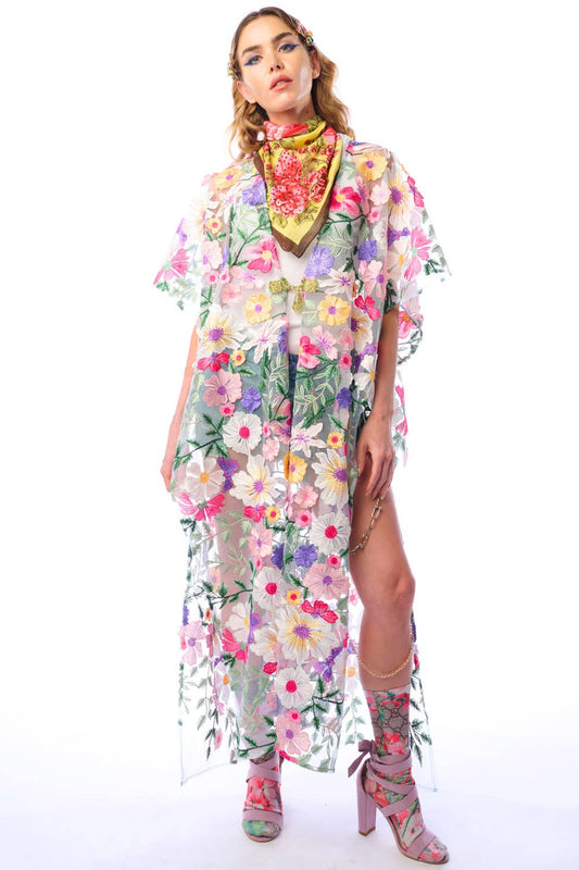 Carmelia Kimono | Floral Mesh Kimono | Women’s Kimono: Floral Mesh / One size