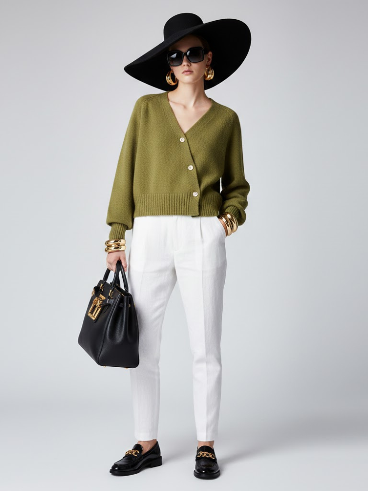 Olive Cropped Knit Cardigan LUDLOW: New Colección COUTURE in NOLITA - BYMANYC ® New York: Green / One Size