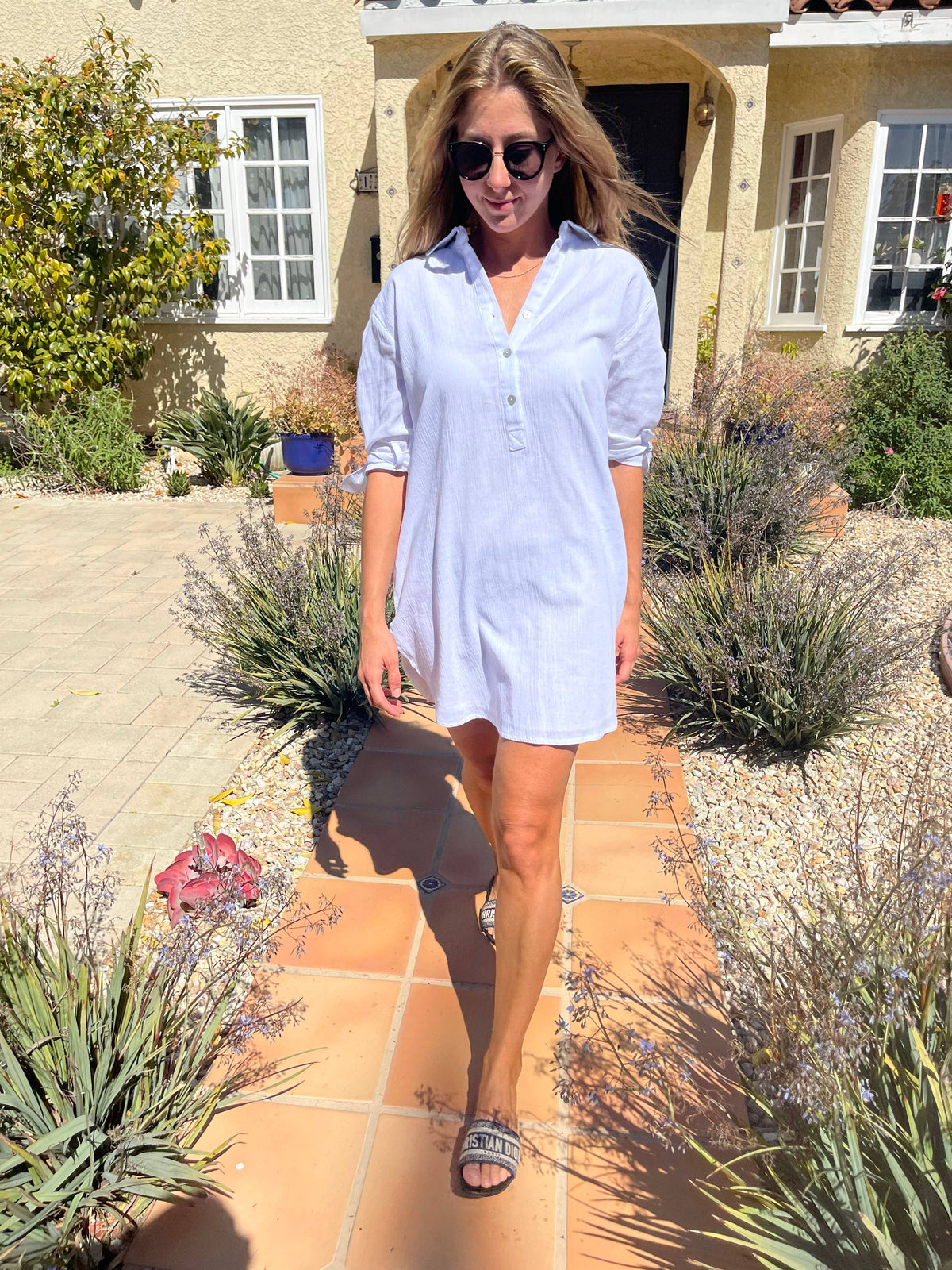 Sherv Mini Dress /  Cotton Tunic, Summer Dress, White Dress: SM