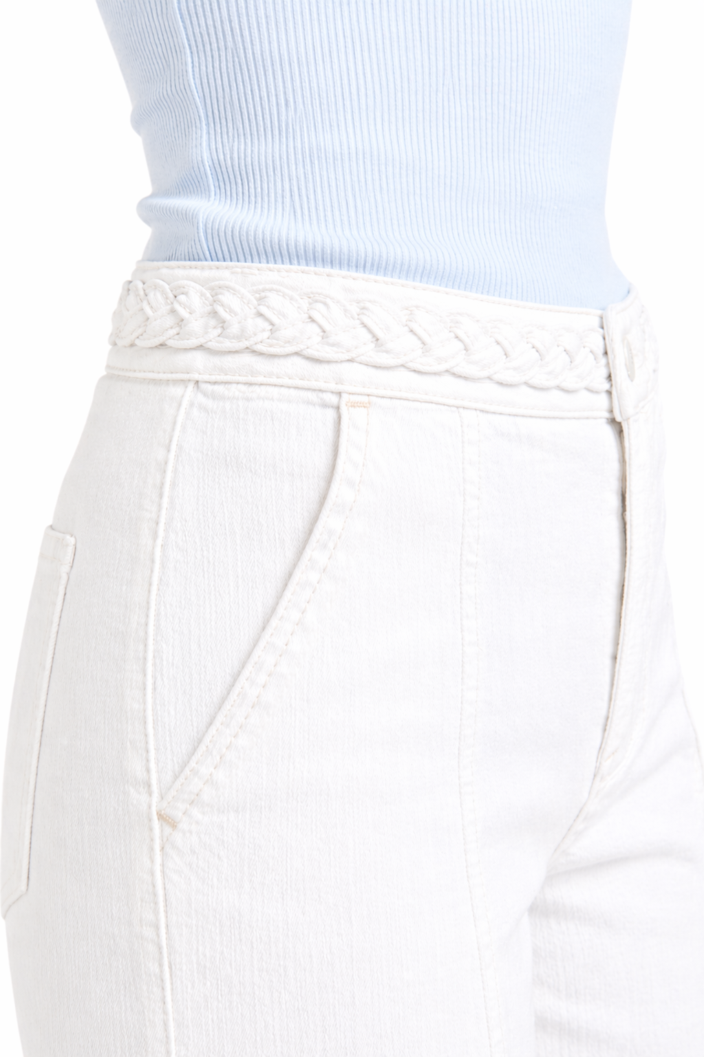 27'' Wide Leg Braided Waistband Jean in white: 2/26