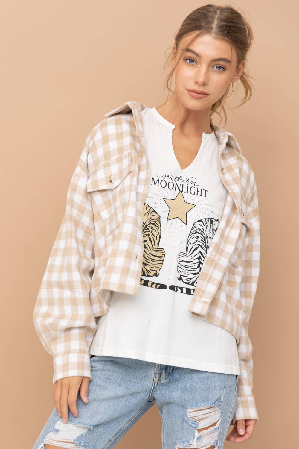 31857J - Yarn Dyed Brushed Crop Pocket Front Shirt Jacket: ROSE / S