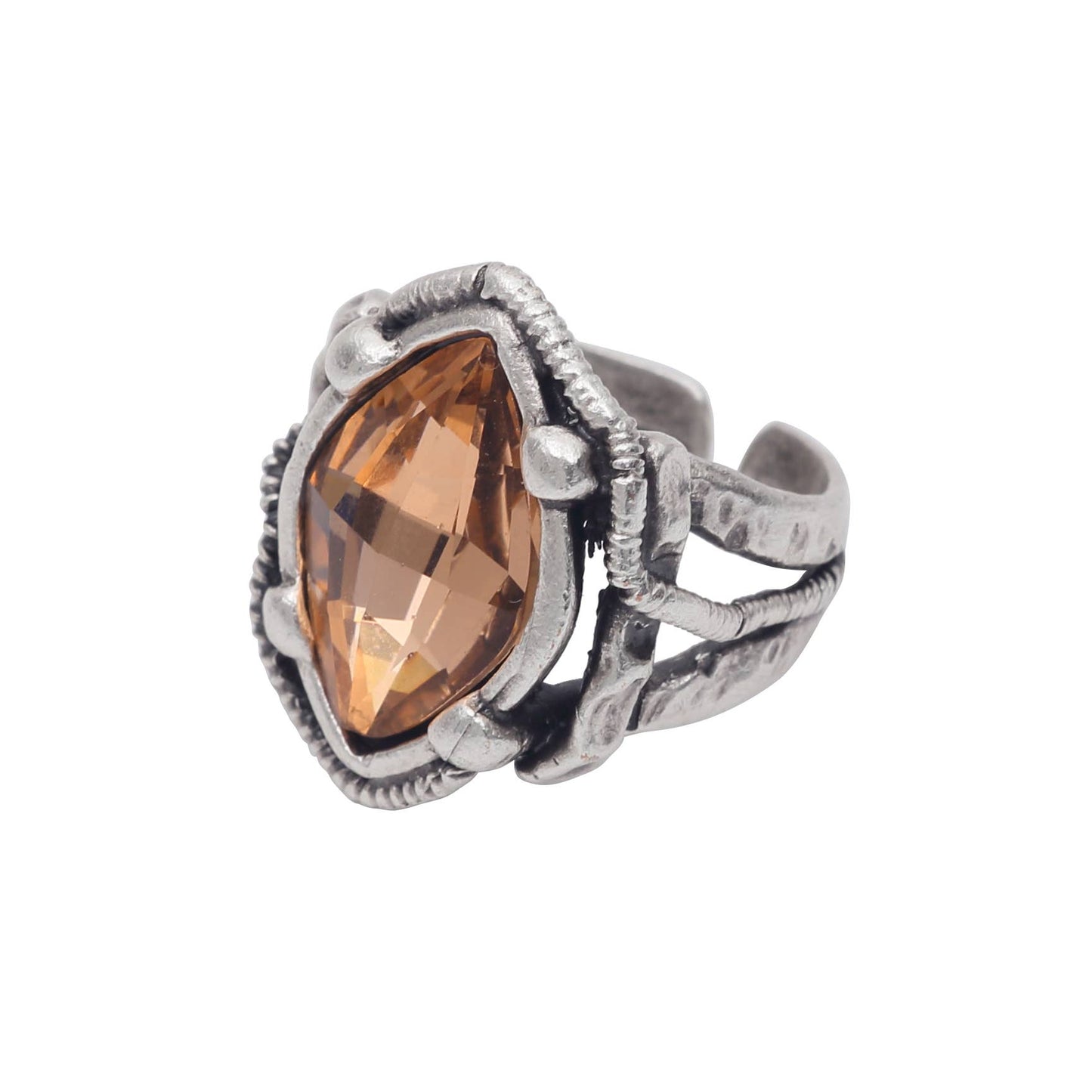 Handmade Baby Pink Crystal Brass Ring - 6996