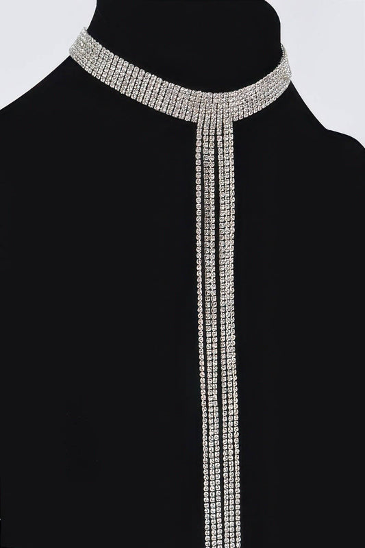 Bar Line Rhinestone Choker Necklace | BYMANYC ® New York Elegance: Silver