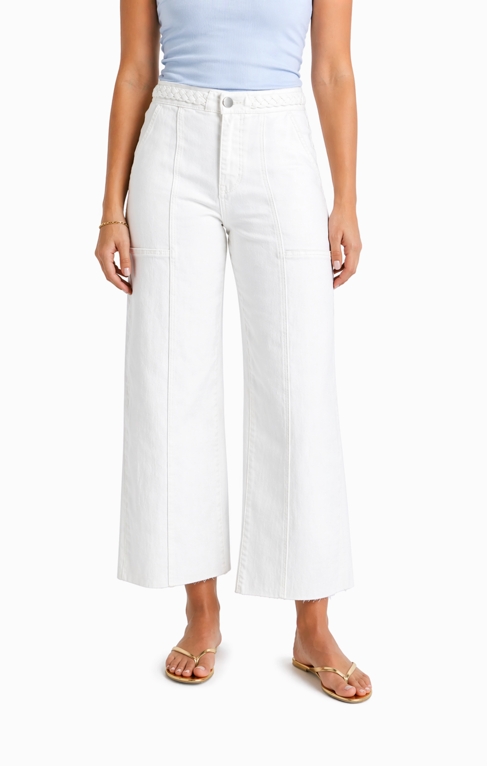 27'' Wide Leg Braided Waistband Jean in white: 0/25