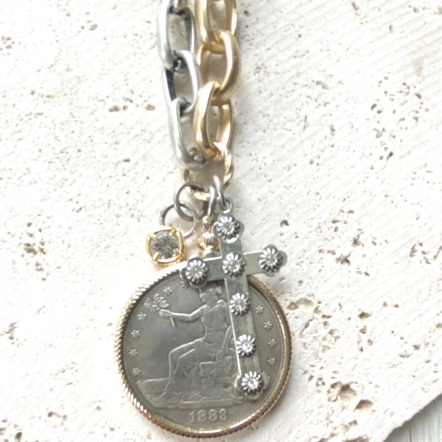 Coin necklace mixed metal jewelry vintage boutique jewelry