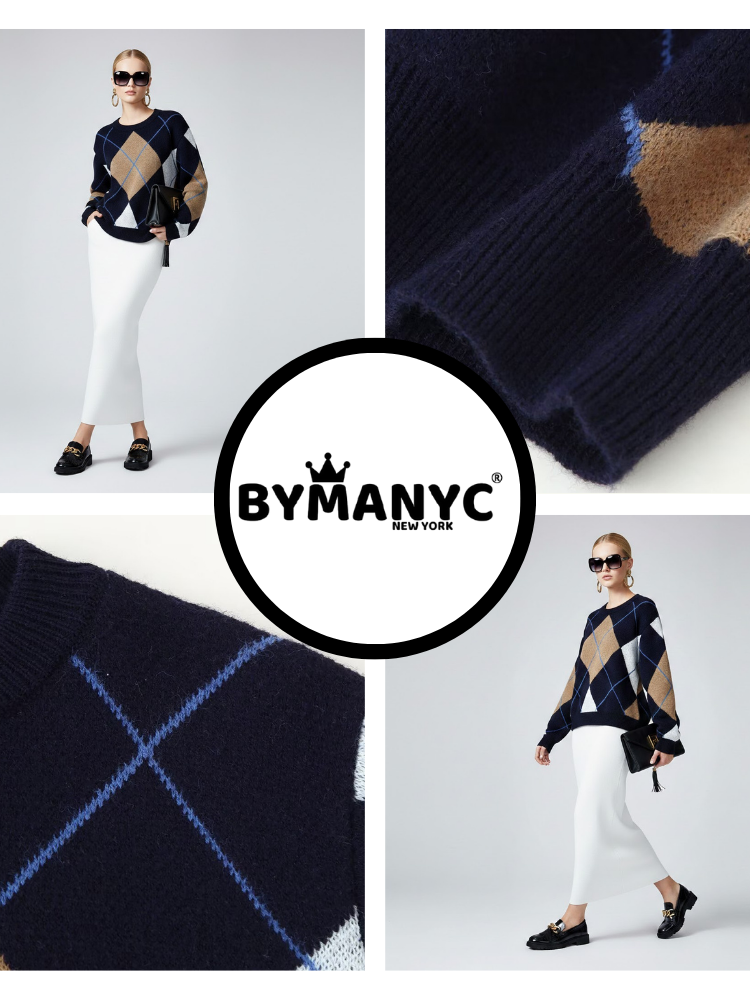 Classic Argyle Diamond Knit Sweater • BYMANYC ® New York: Plaid / S