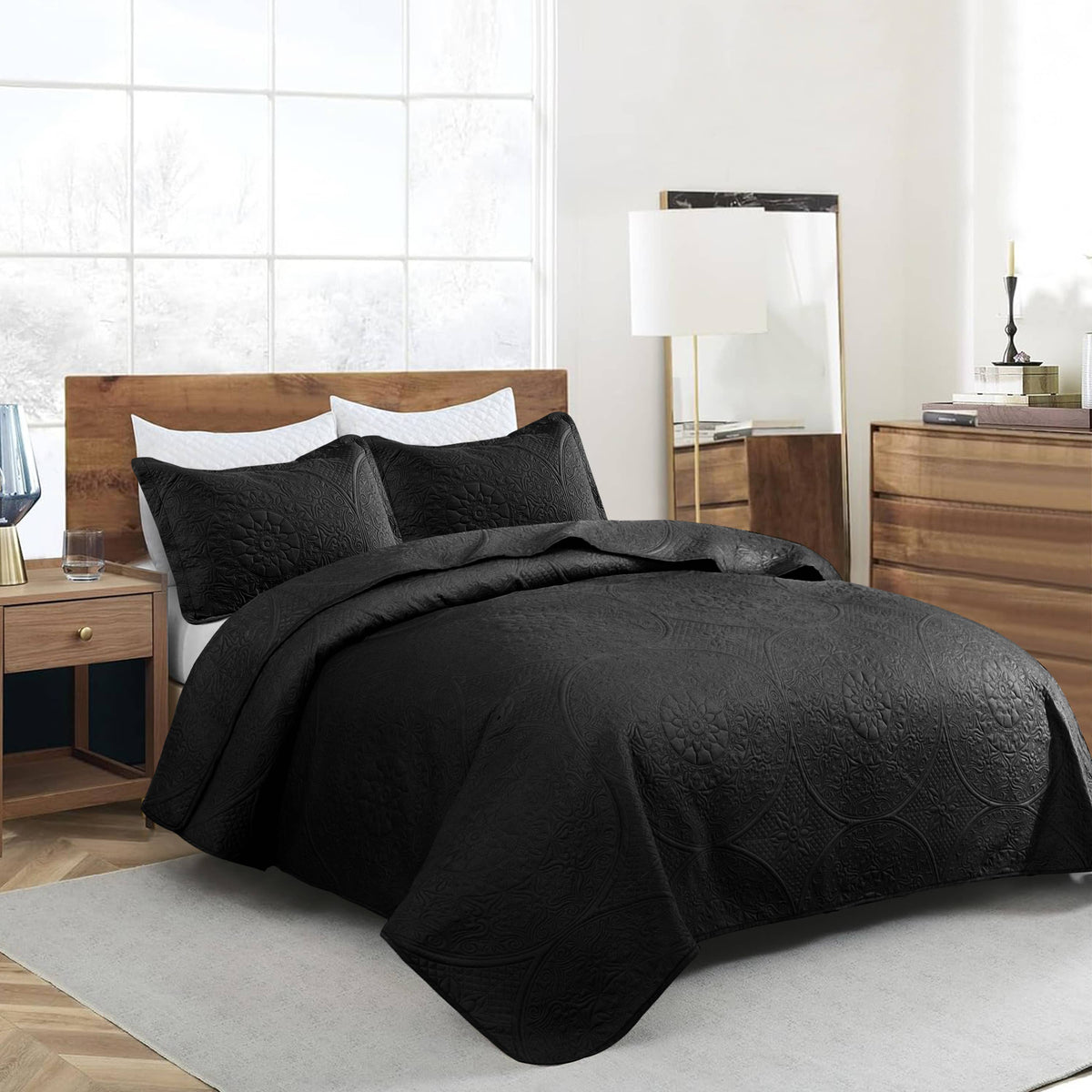 3 Piece Reversible Quilted Bedspread Coverlet Comforter Set: King / Emerald Green