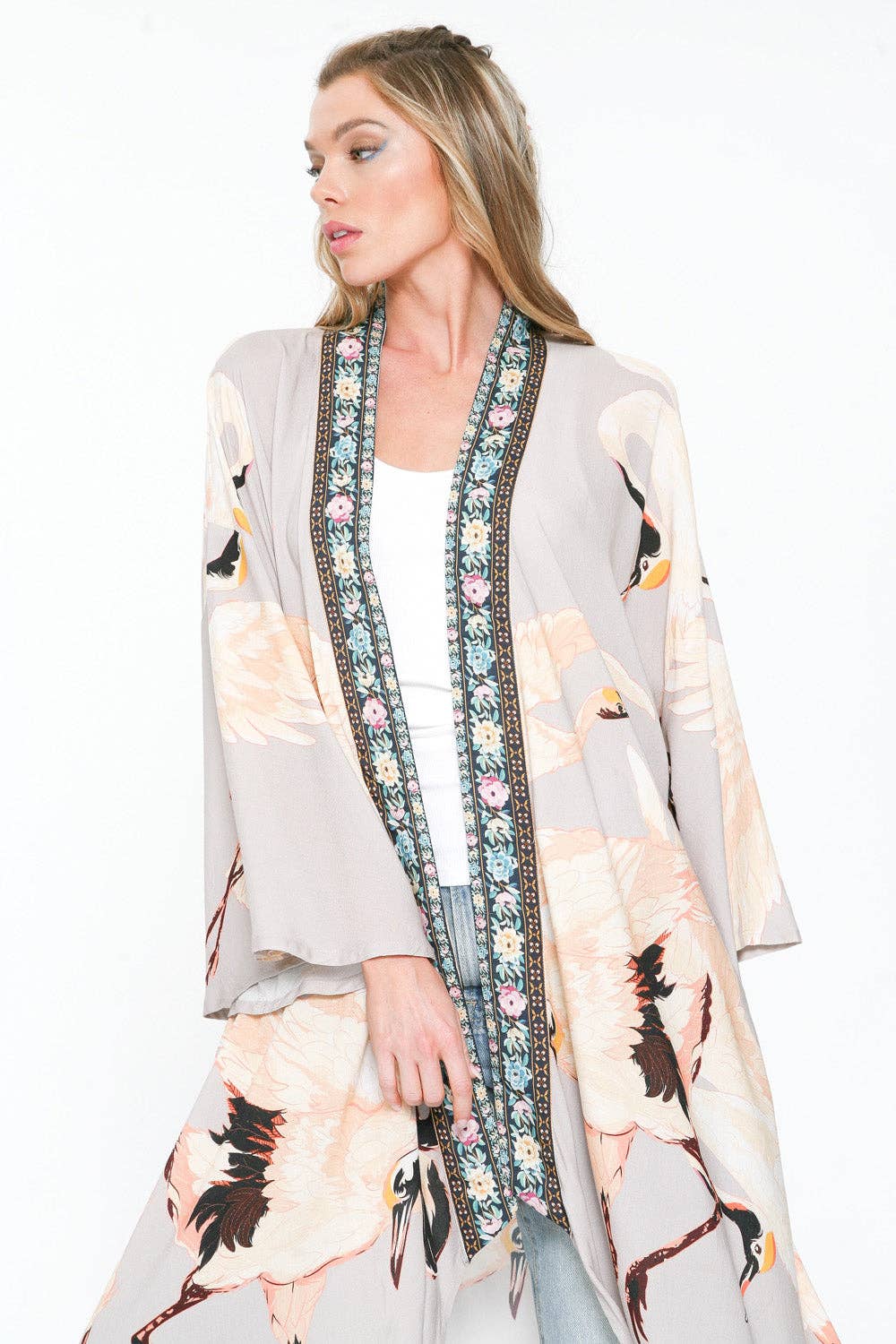 Story of the Crane Kimono - Slate | Bohemian Coverup Robe: Slate / One size