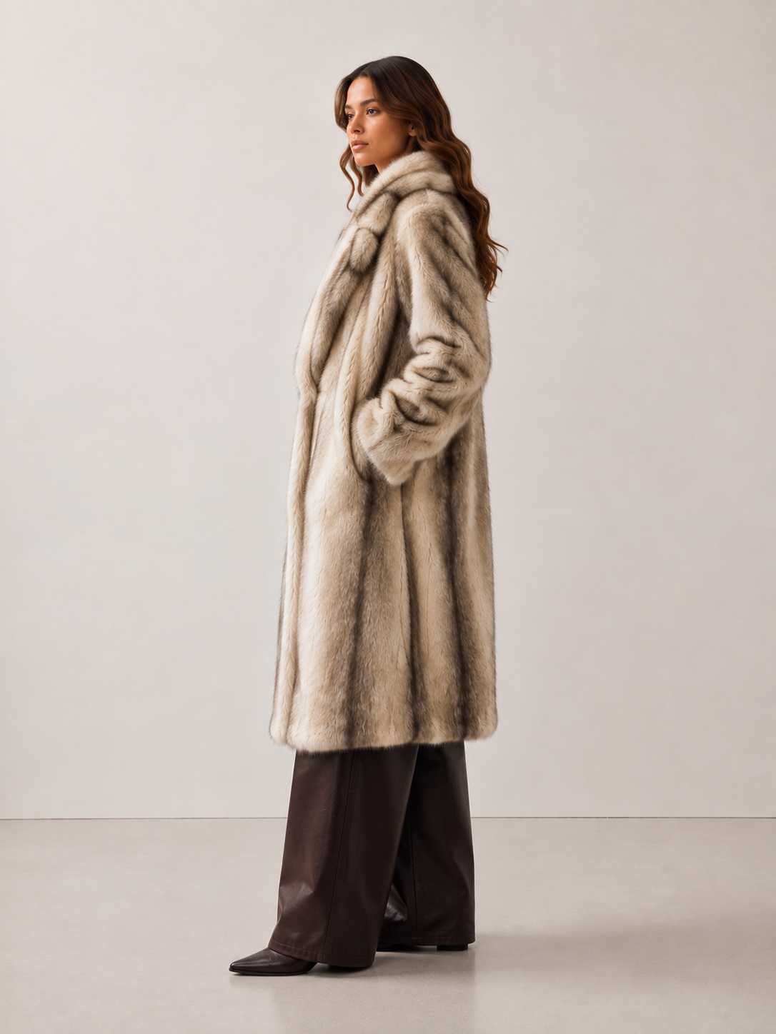 Sag Harbor Oversized Faux Fur Longline Coat Long Fur Coat: Camel / S/M