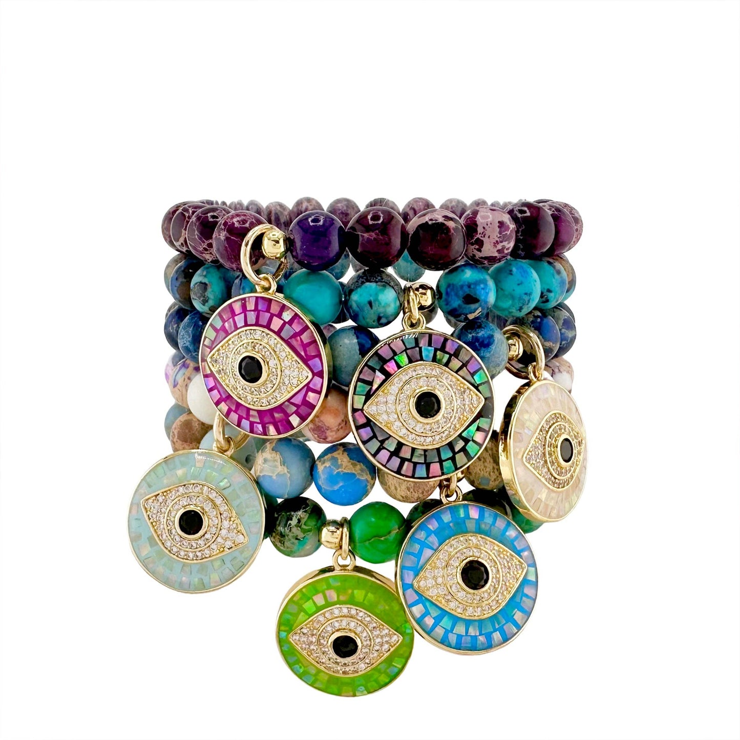 Lena Sea Sediment Jasper Evil Eye Bracelet: White