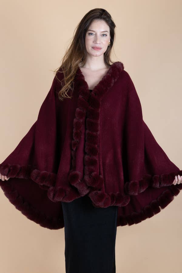 Faux Fur Cape Kimono: Red