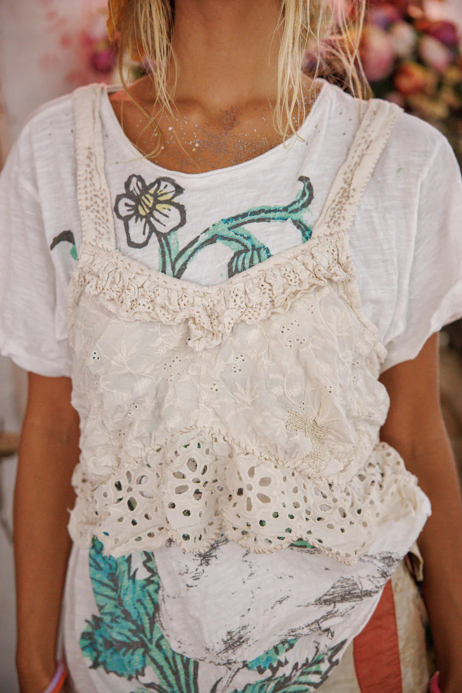 Olive Eyelet Ruffle Cami 402 - Magnolia Pearl