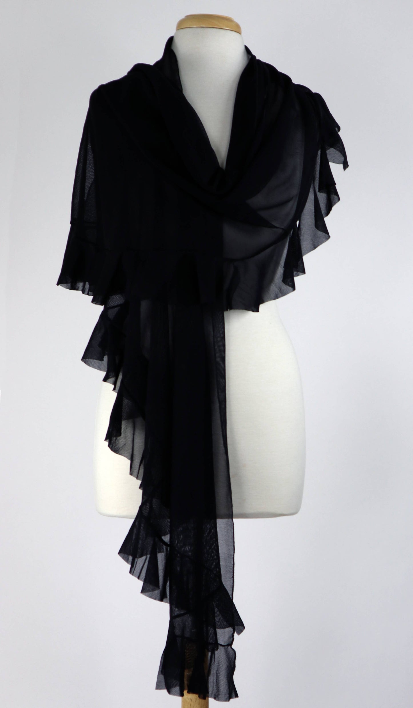 MAXIMA Ruffled Long Sheer Shawl Stole Wrap Black - Elana Kattan