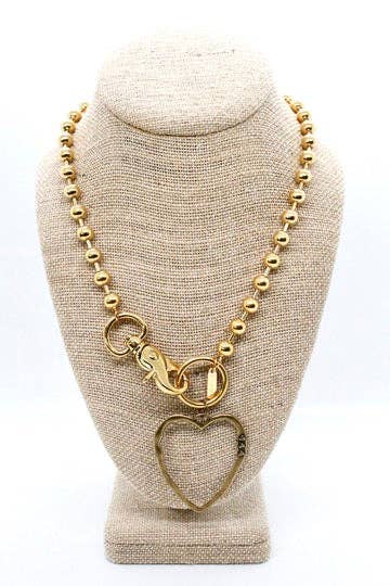 Brass Cutout Heart Convertible Gold Chain Necklace: Single 8mm