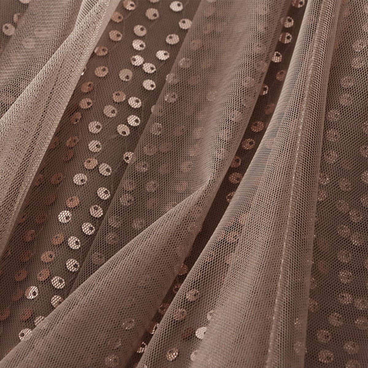 Sequin Tulle A-Line Maxi Skirt with Flowing Drape_CWBMS0377: Gray / (OS) 1