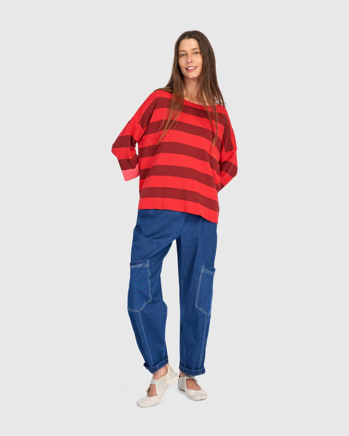 Skipper Stripe Sweater, Red: Red / ONE SIZE