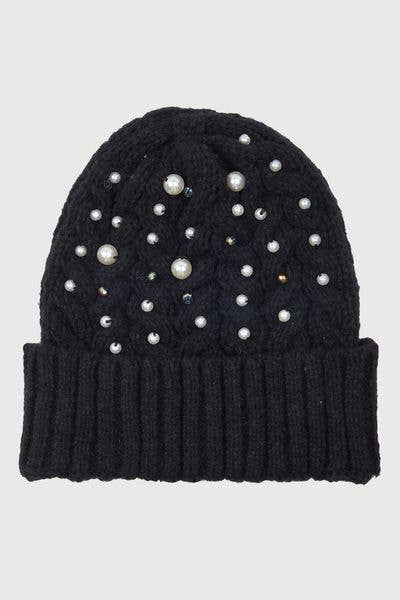 Pearl Cable Knit Beanie: Ivory