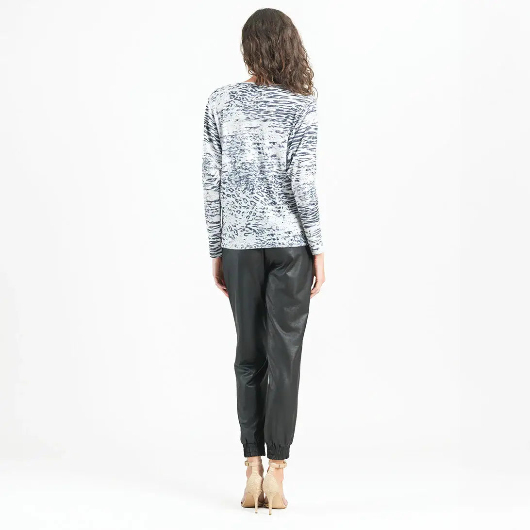 T58WP - Cozy Shimmer Texture - Dolman Sleeve Sweater Top: Black/White / L