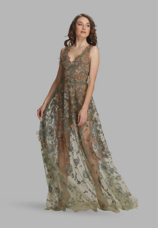 Elegant Floral Embroidered Evening Gown OY9397 - Olvi’s