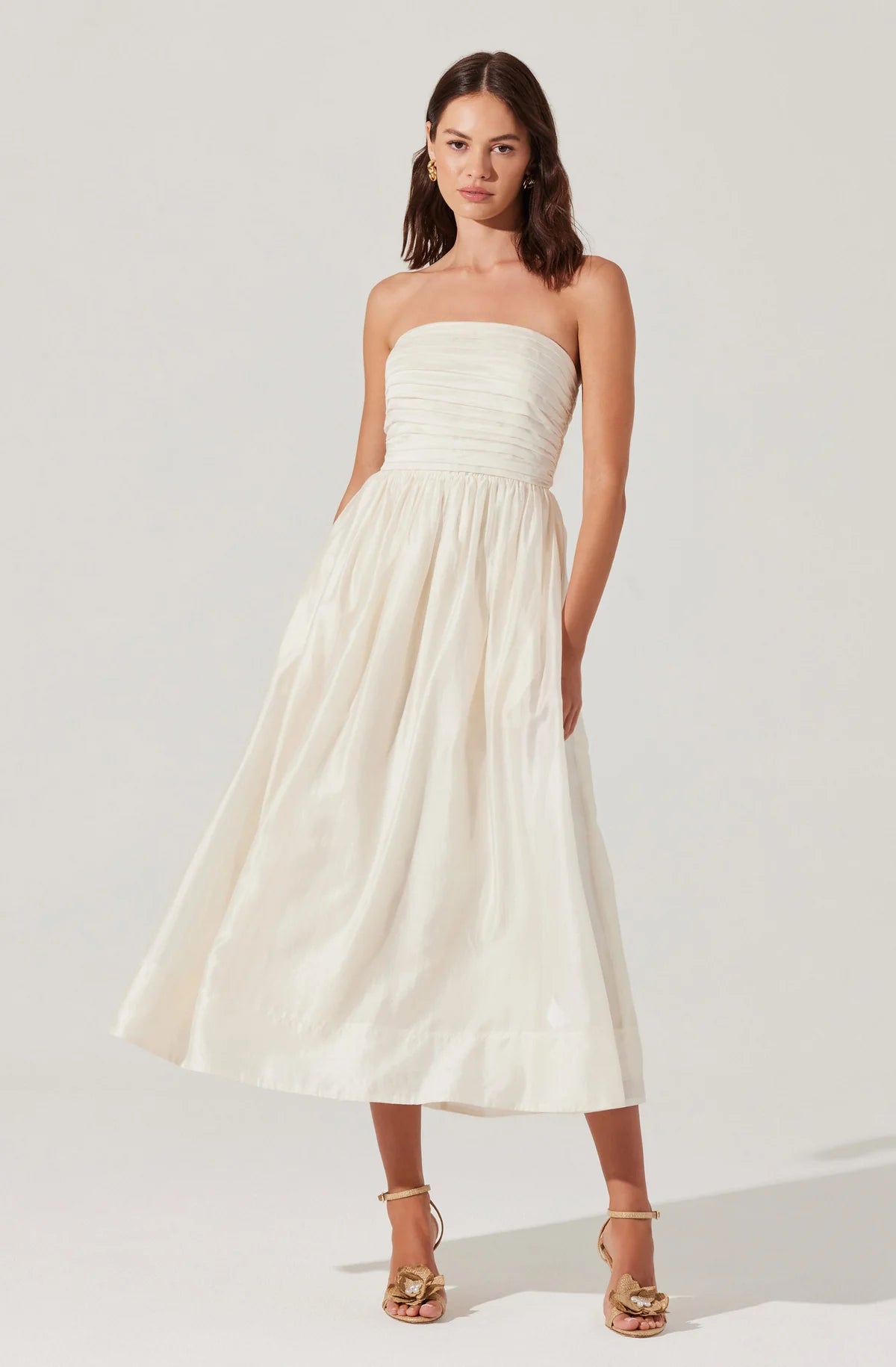 Aneesha Strapless Pleated Midi Dress ACDR102832S - ASTR