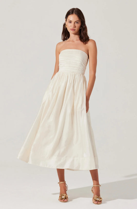 Aneesha Strapless Pleated Midi Dress ACDR102832S - ASTR