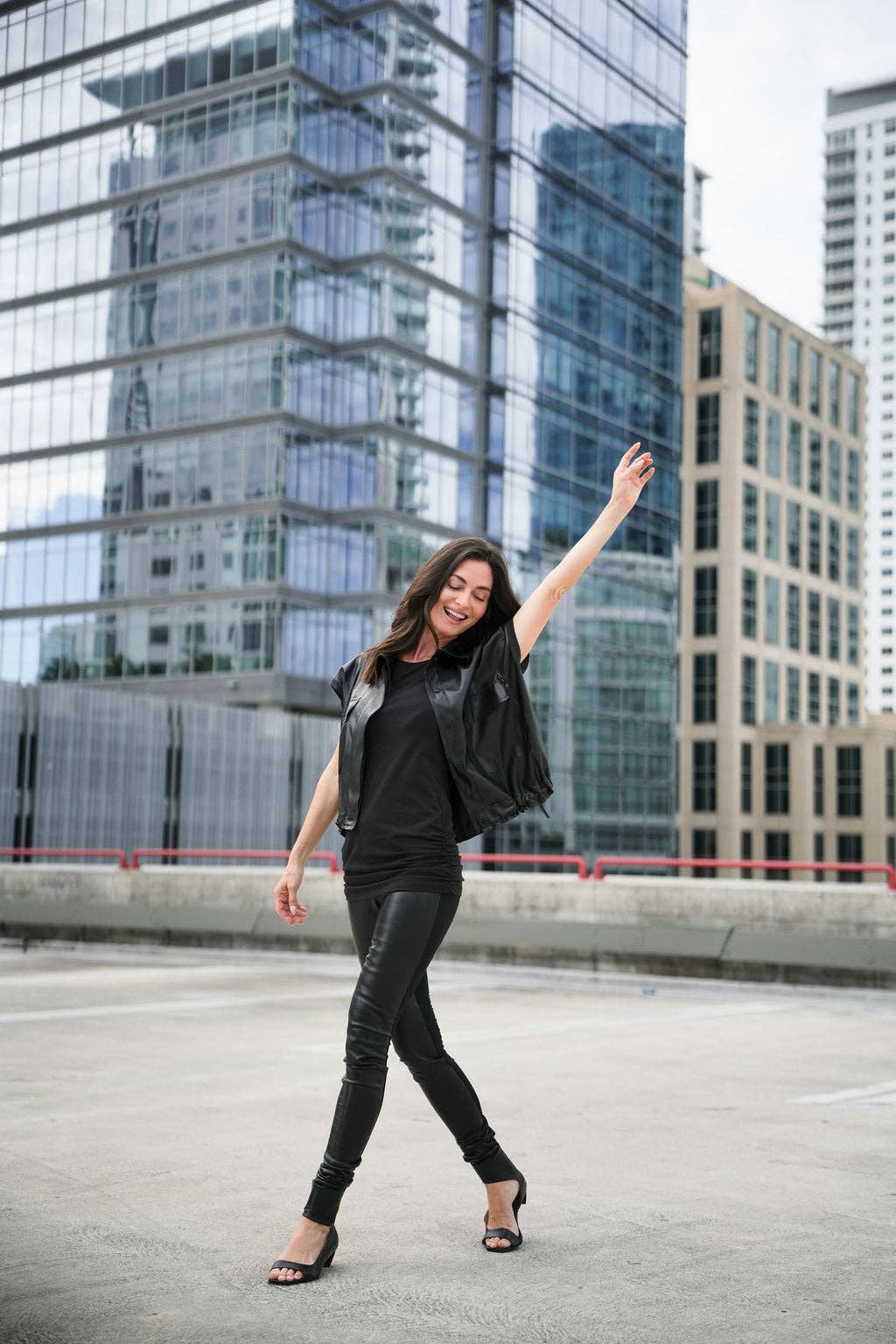 Vegan Leather Mini Cargo Vest - Black: Black