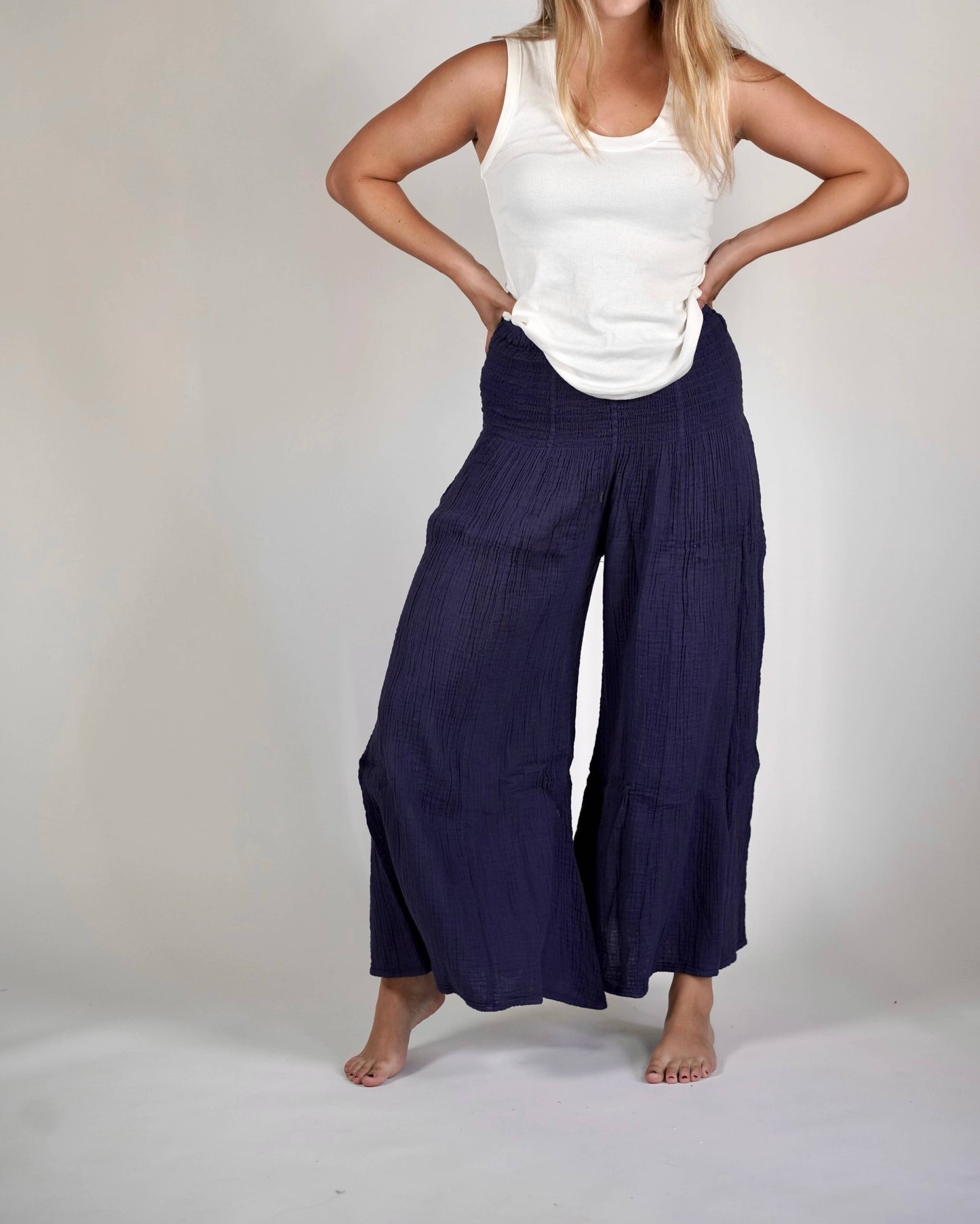 Arpa Double Cotton Gauze Pants Navy: Navy / One Size