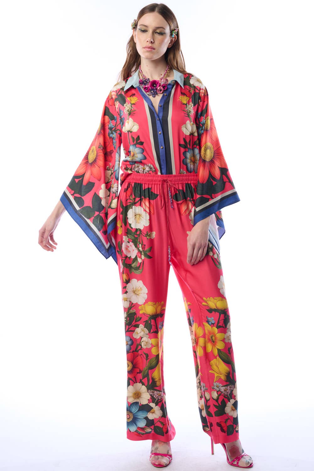 Floral Garden Shirt | Button-Down Blouse | Long Sleeves Top: Rose Floral / S