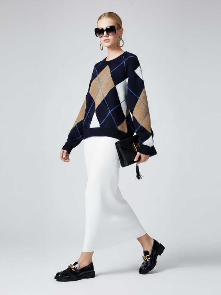 Classic Argyle Diamond Knit Sweater • BYMANYC ® New York: Plaid / S