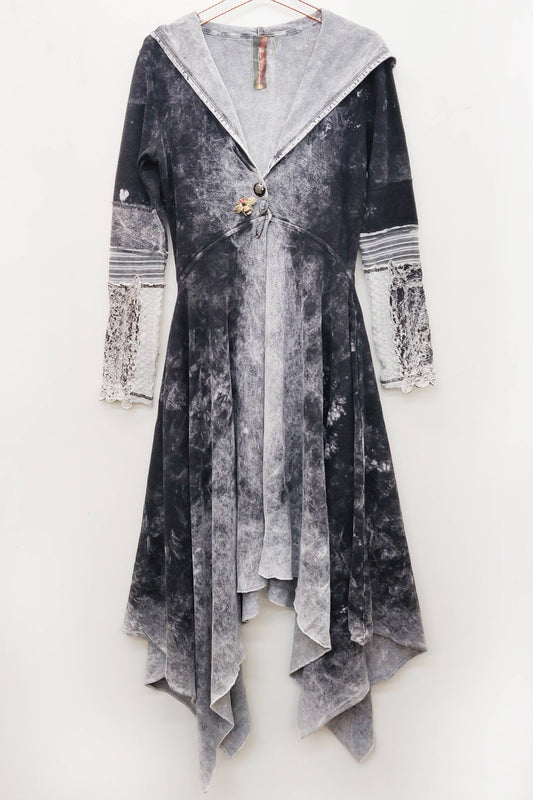 Forest Goddess French Terry Coat: M / Black Acid Wash